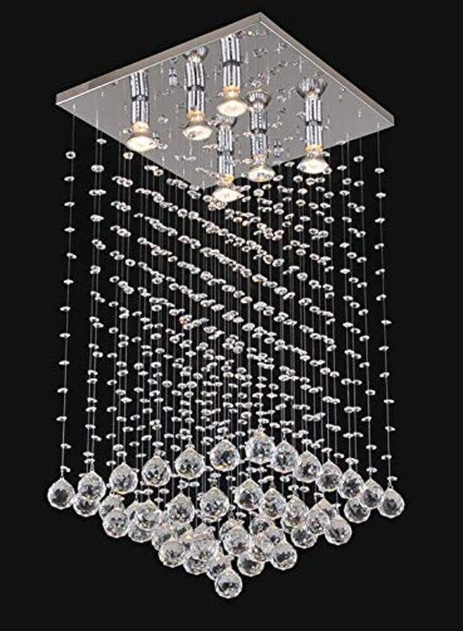 CRYSTA WORLD 4-Lights Modern Chandelier K9 Crystal Chandelier Light Fixture,Modern Flush Mount Ceiling Light Fixtures Raindrop Chandelier for Bedroom,Dining Room,Living Room,H23.5 x D14 - Image 2